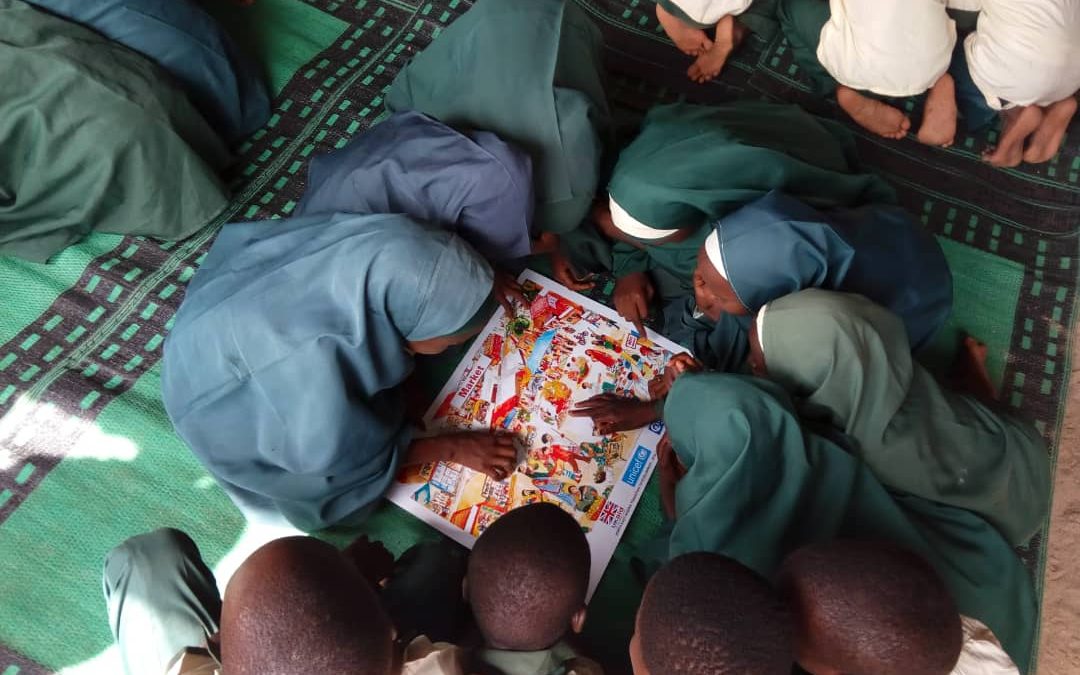 Children play a game during the Teaching at the Right Level pilot in Borno, Nigeria.