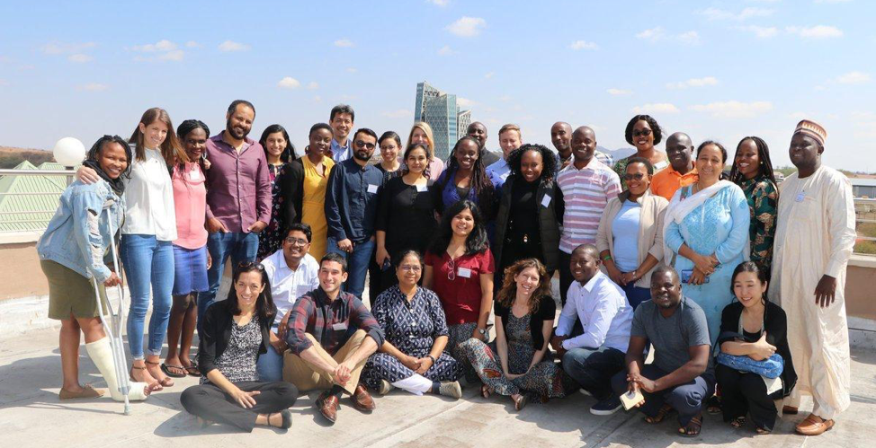 Members of the TaRL Africa Community who gathered in Gaborone from 5-7 September pose on the roof of a building in Gaborone.